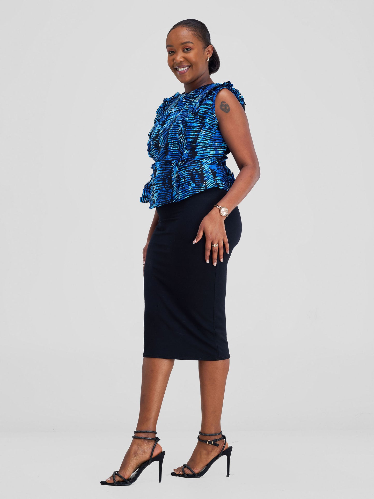 Zara Ankara Ruffle Top - Blue Print