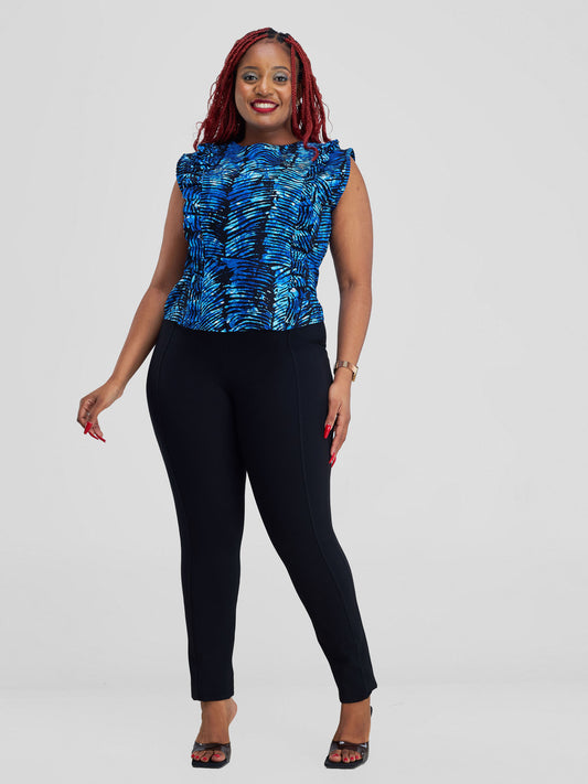 Zara Ankara Ruffle Top - Blue Print