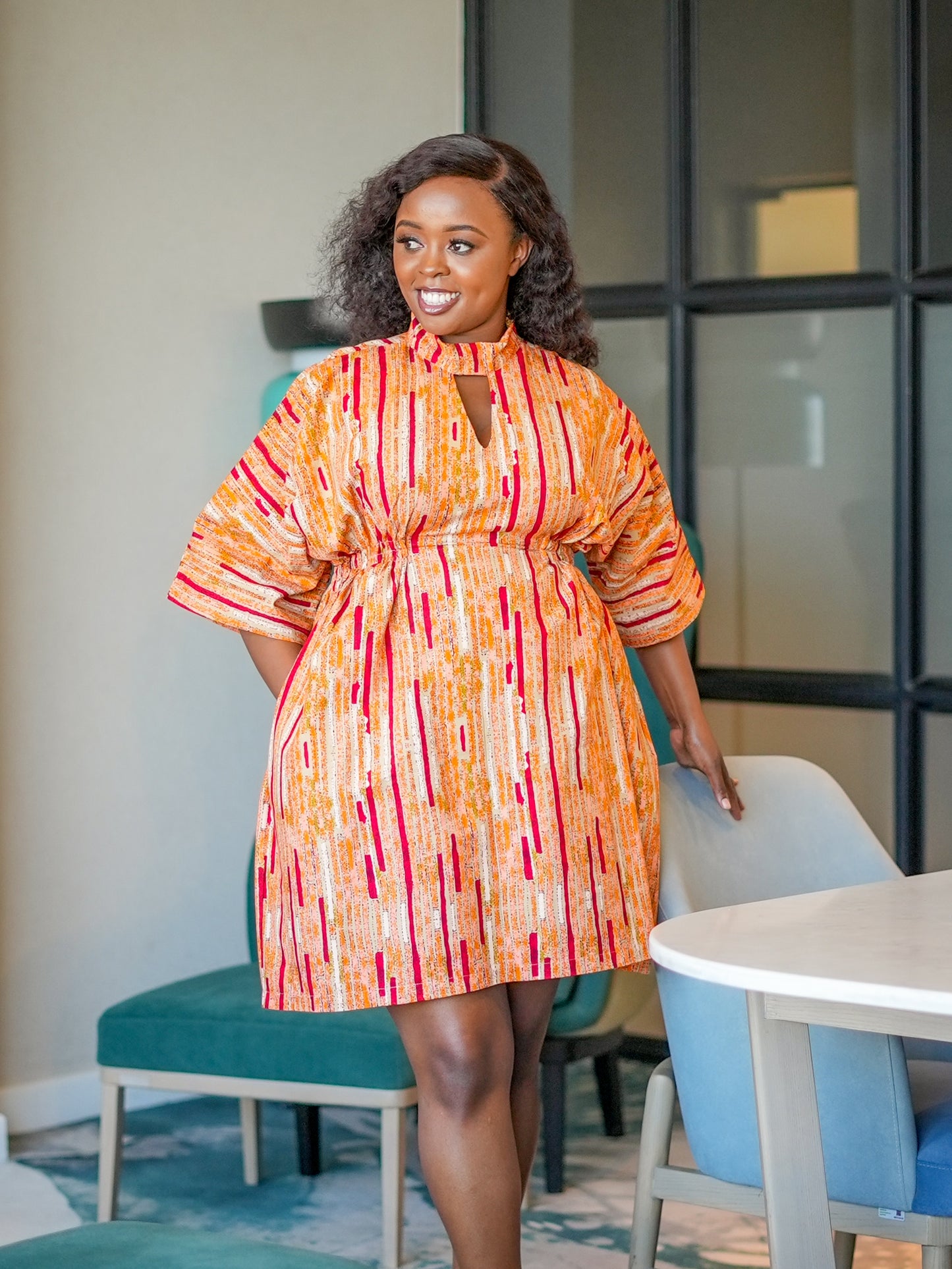 Cassandra Ankara Kaftan Dress - Abstract Orange Print