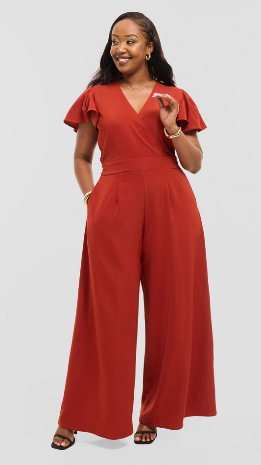 Ela Wide-Leg Jumpsuit - Rust Brown