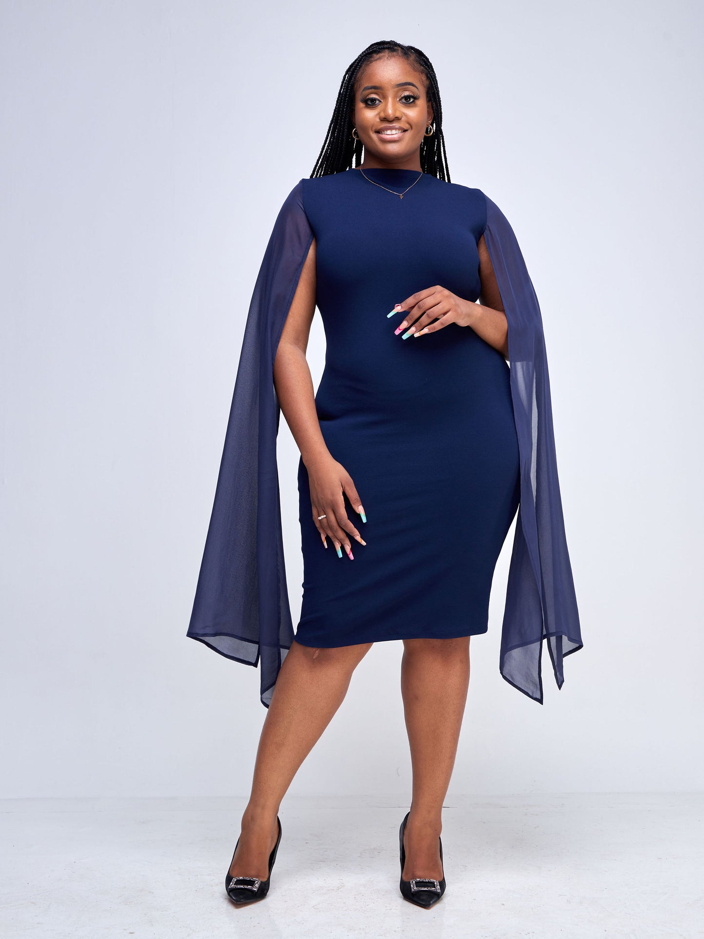 Emilia Cape Dress -  Navy Blue