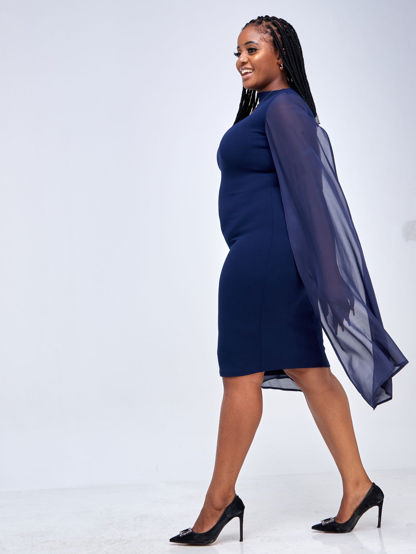 Emilia Cape Dress -  Navy Blue