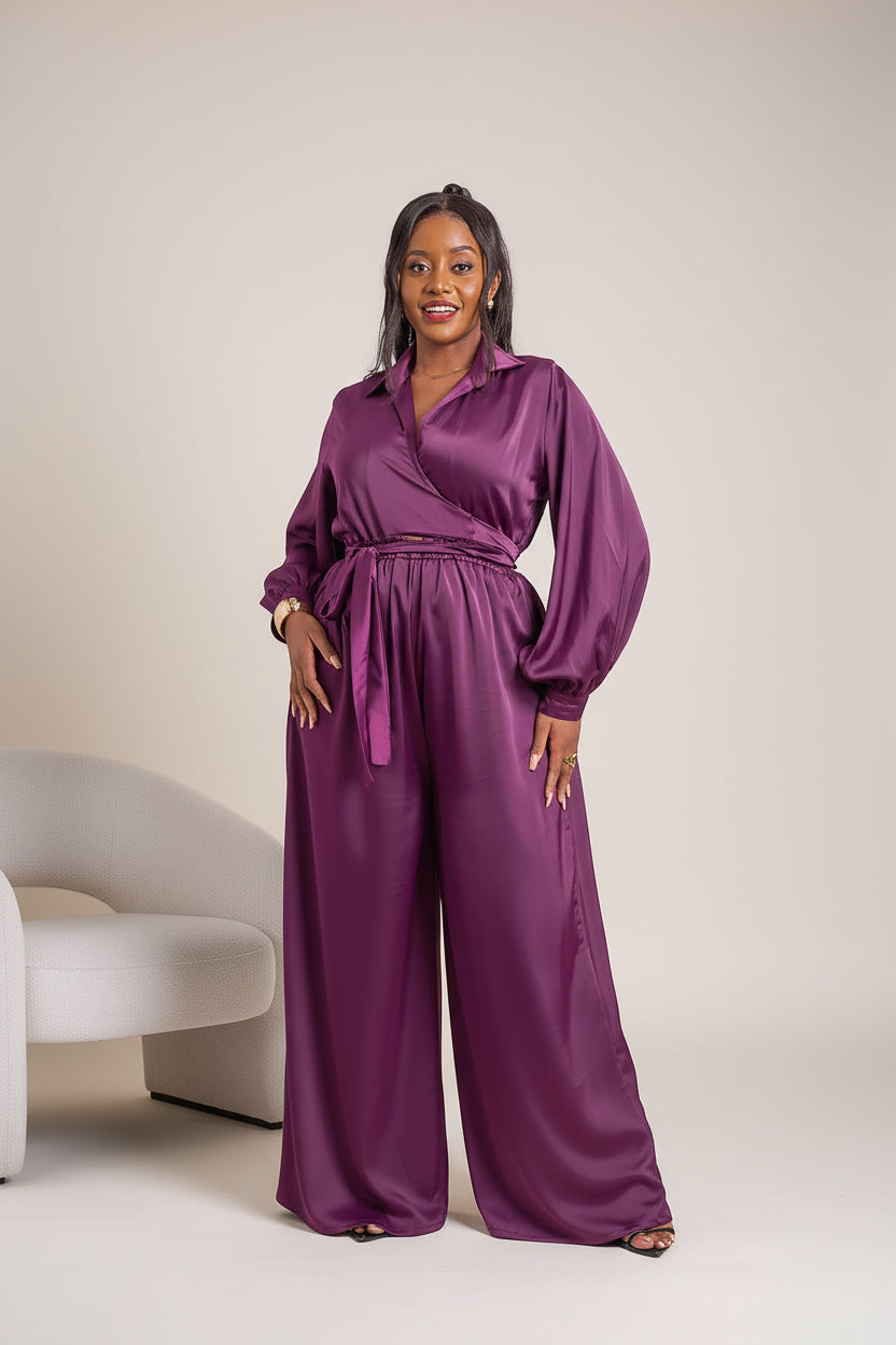 Noelle Wide Leg Jumpsuit - Plum Purple