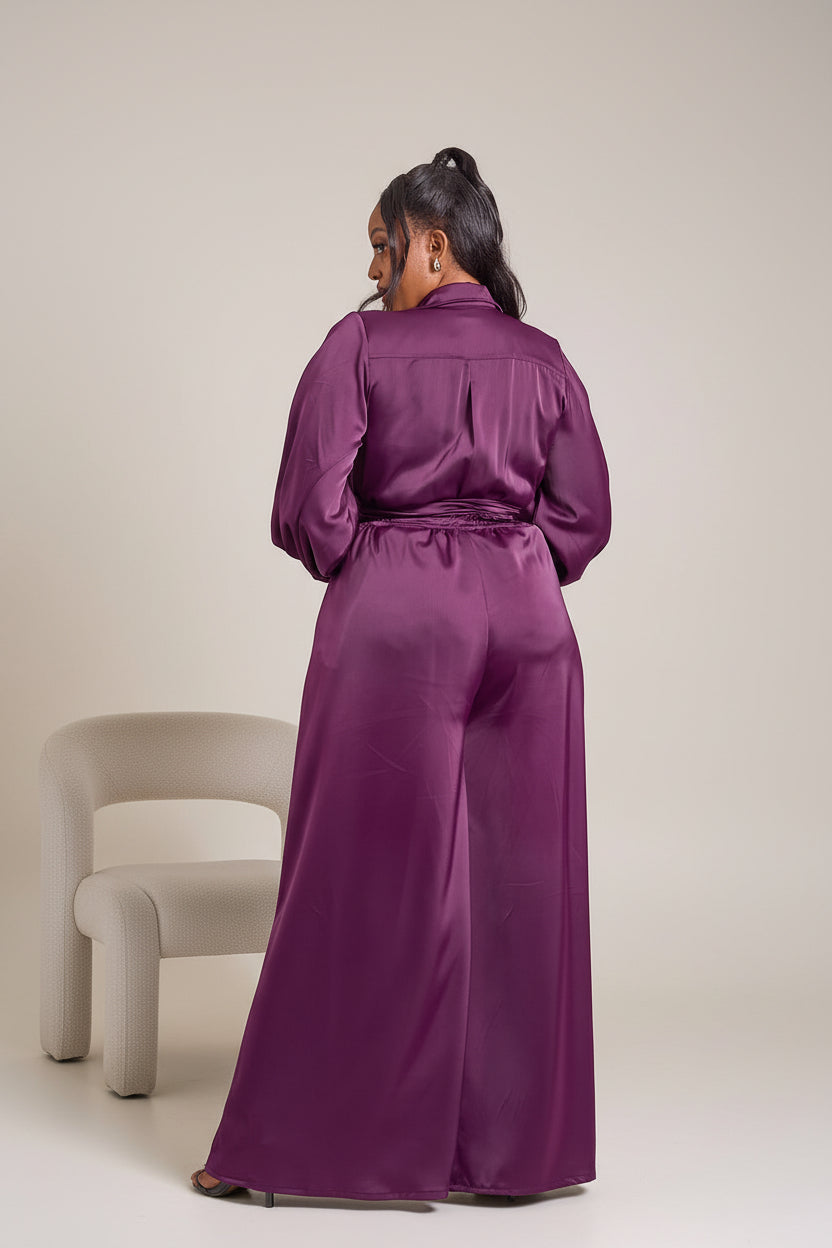 Noelle Wide Leg Jumpsuit - Plum Purple