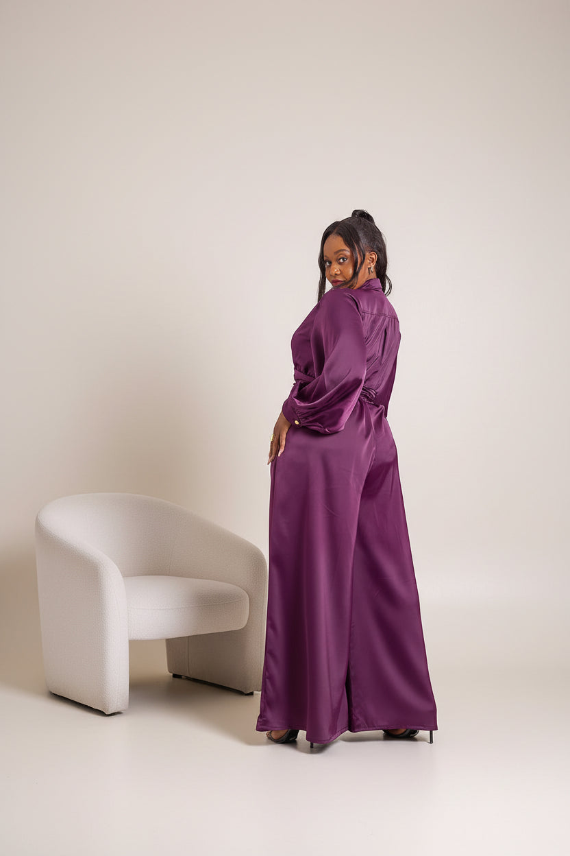 Noelle Wide Leg Jumpsuit - Plum Purple