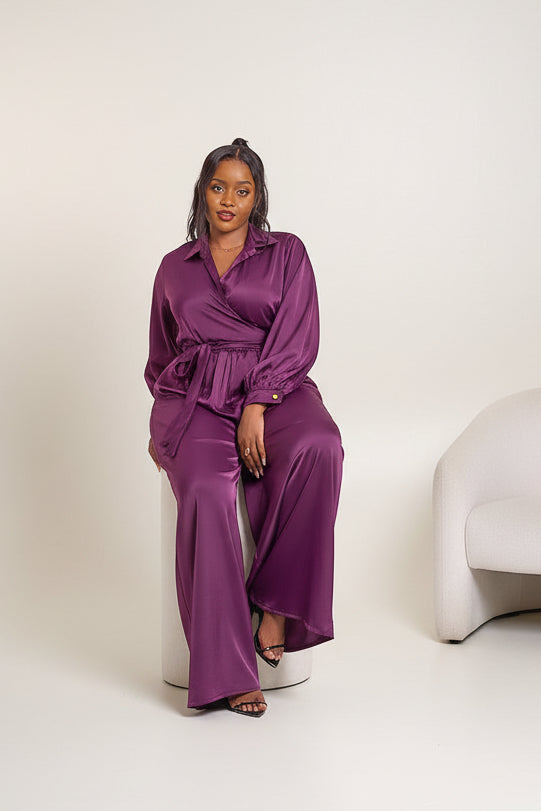 Noelle Wide Leg Jumpsuit - Plum Purple