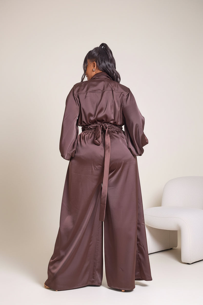 Noelle Wide Leg Jumpsuit - Chocolate Brown