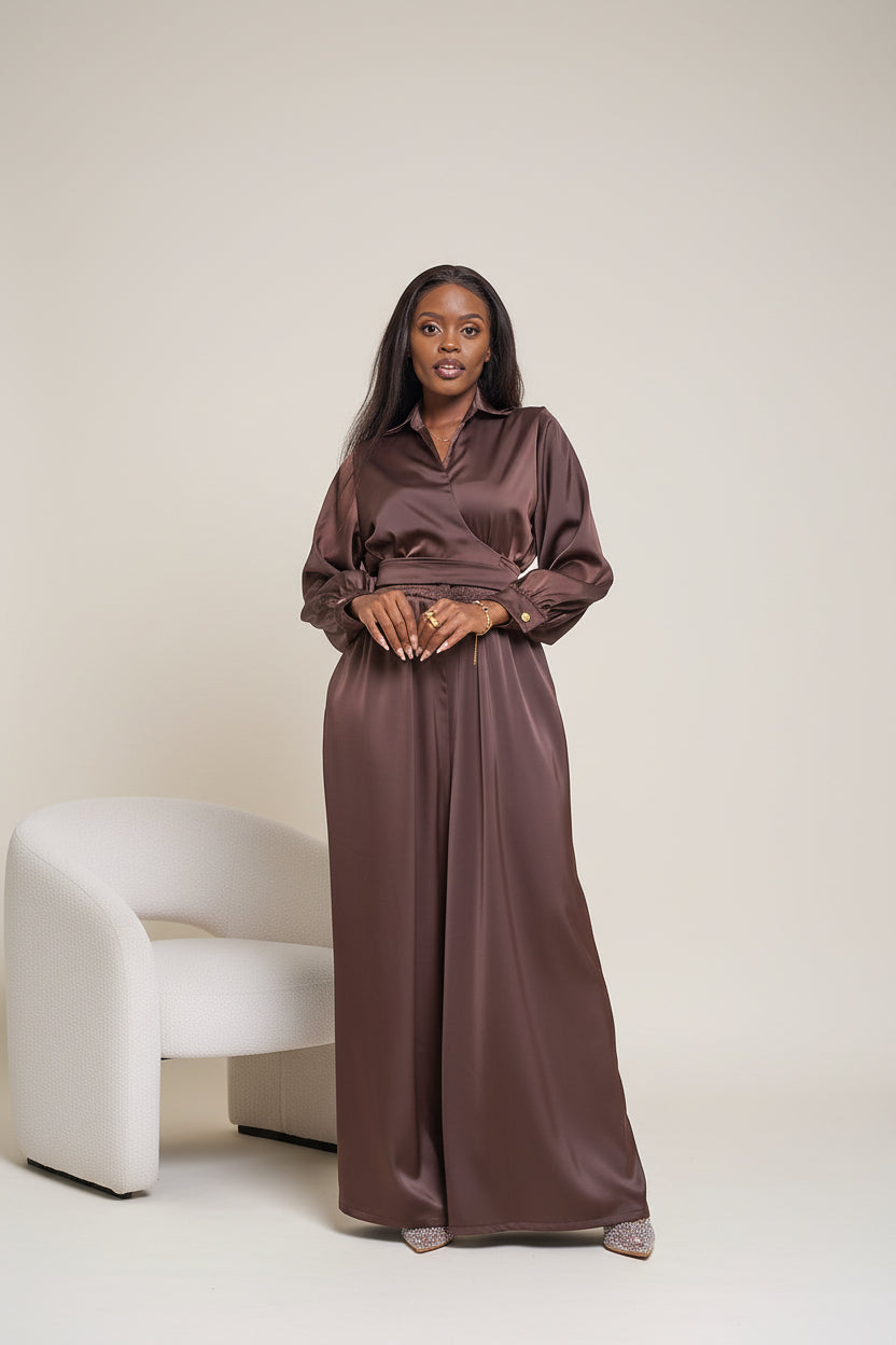 Noelle Wide Leg Jumpsuit - Chocolate Brown