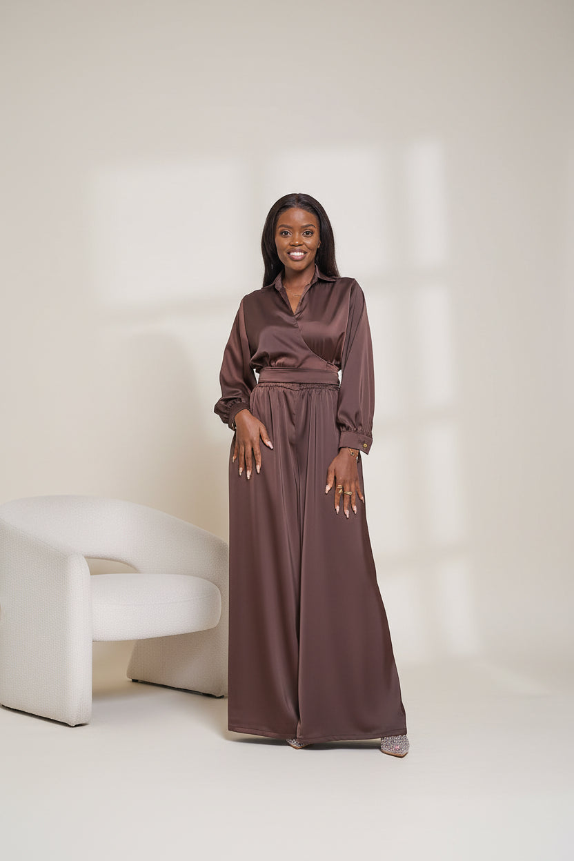Noelle Wide Leg Jumpsuit - Chocolate Brown