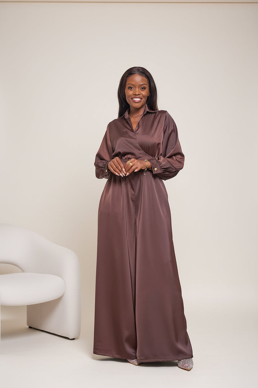 Noelle Wide Leg Jumpsuit - Chocolate Brown
