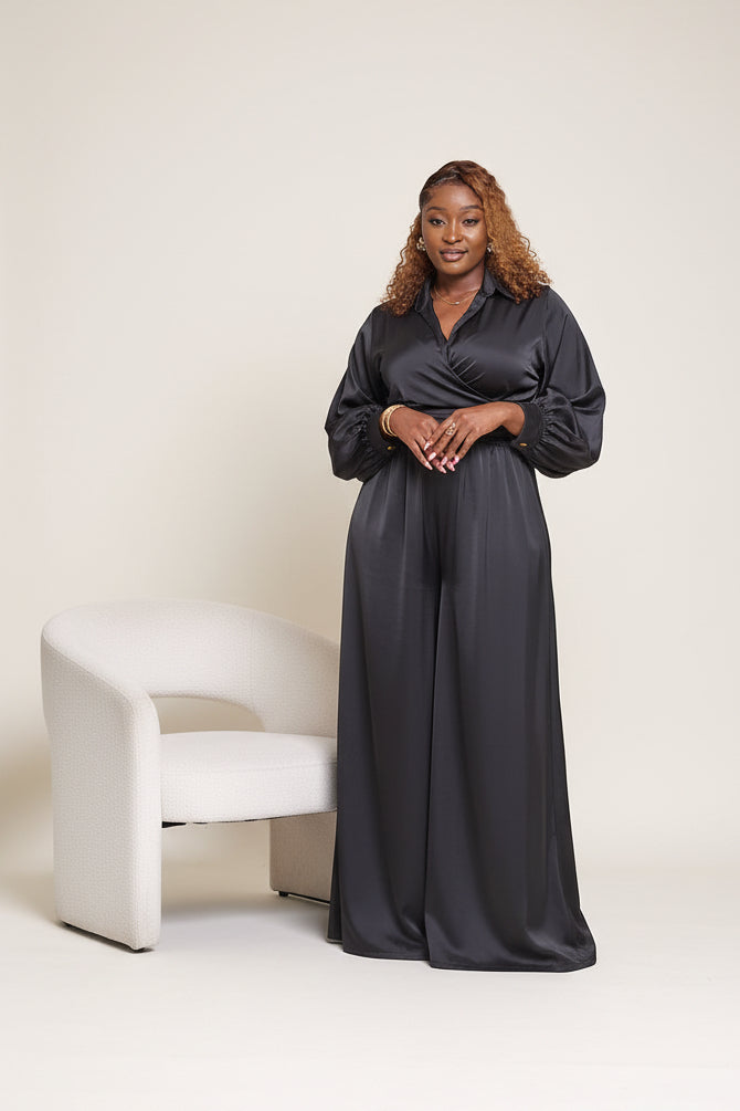 Noelle Wide Leg Jumpsuit - Midnight Black