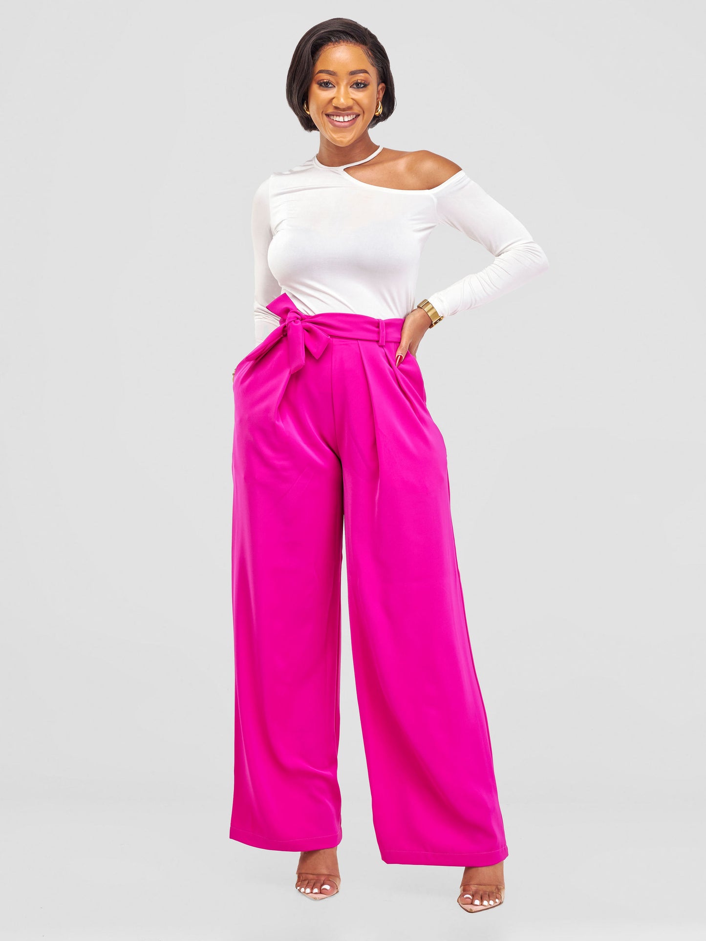 Olivia Timeless Pleated Wide Leg Pants - Fuchsia