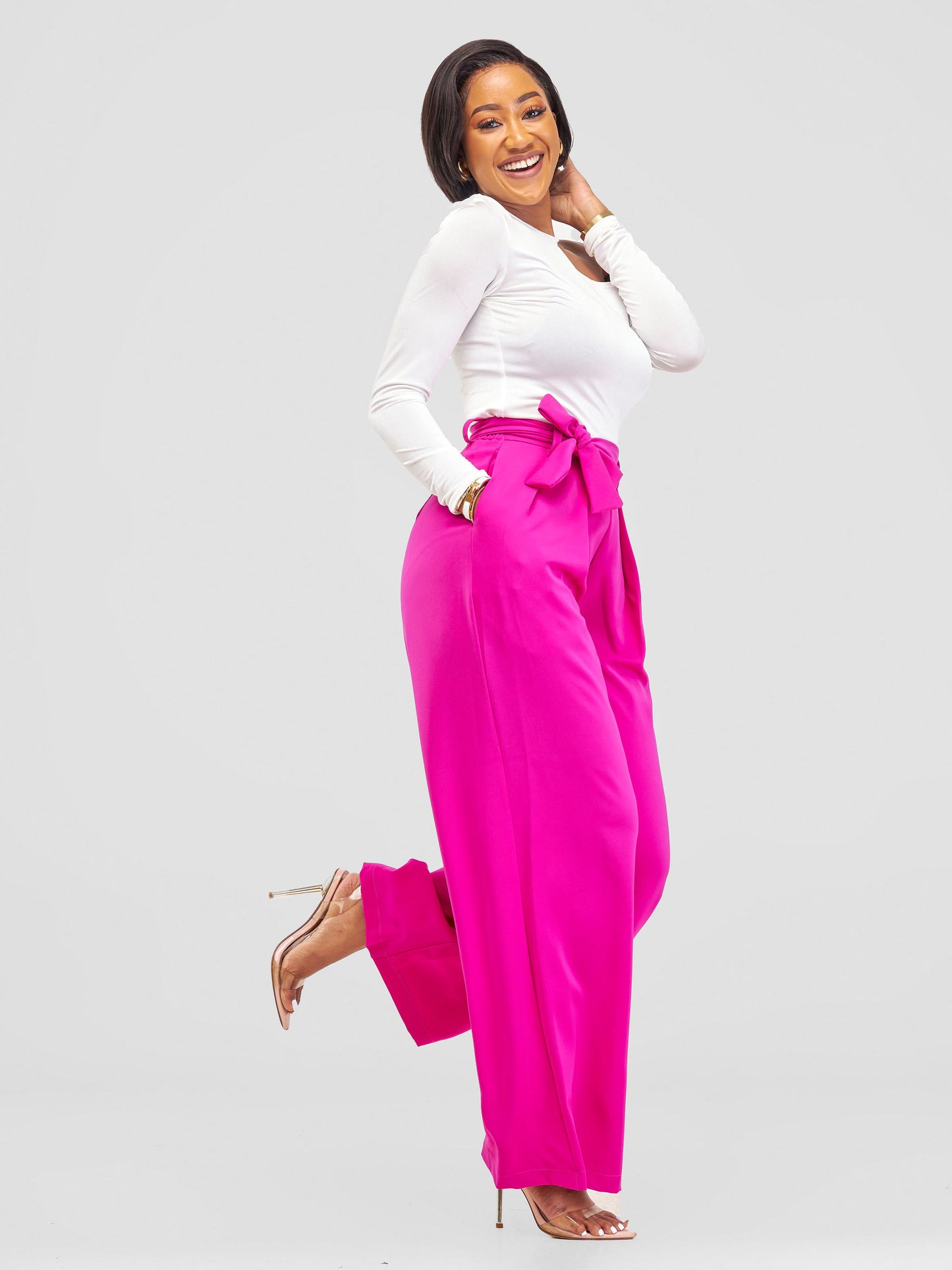 Olivia Timeless Pleated Wide Leg Pants - Fuchsia