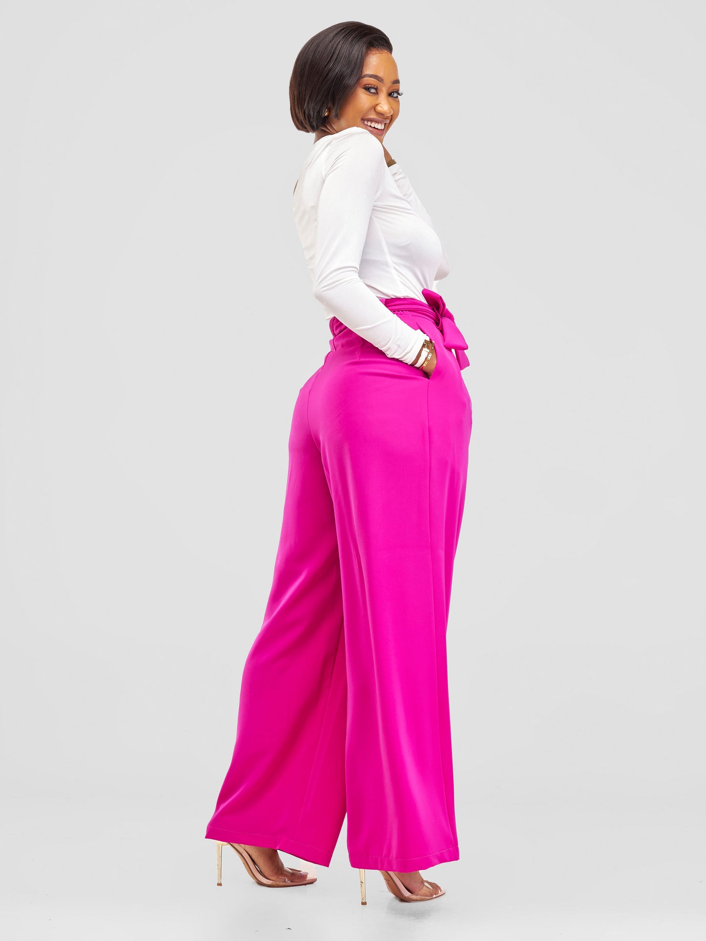 Olivia Timeless Pleated Wide Leg Pants - Fuchsia