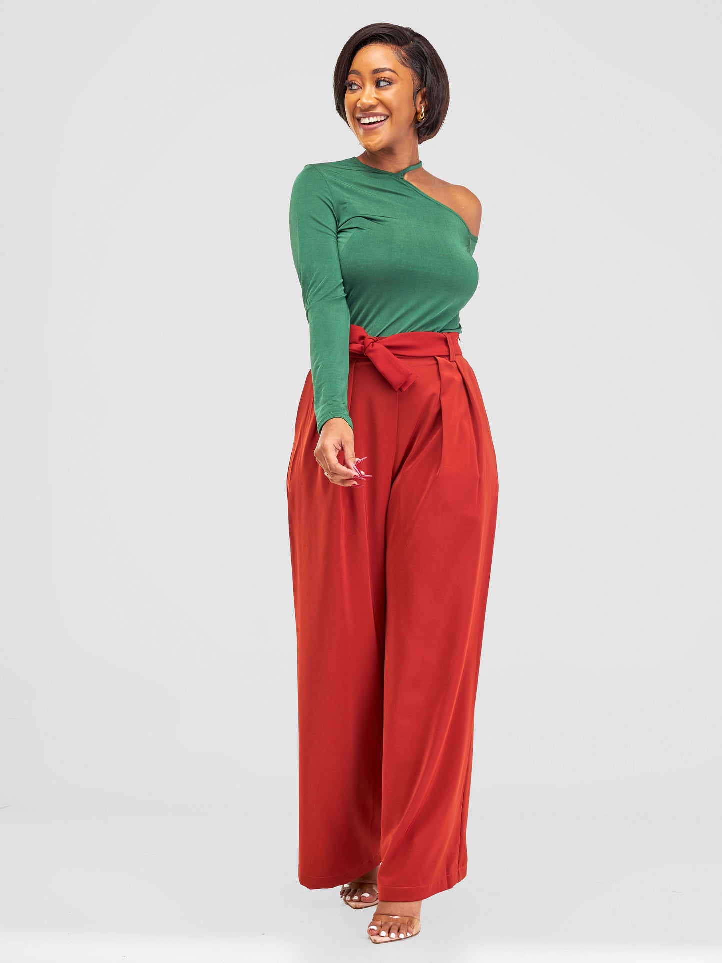 Olivia Wide Leg Pants - Rust Brown