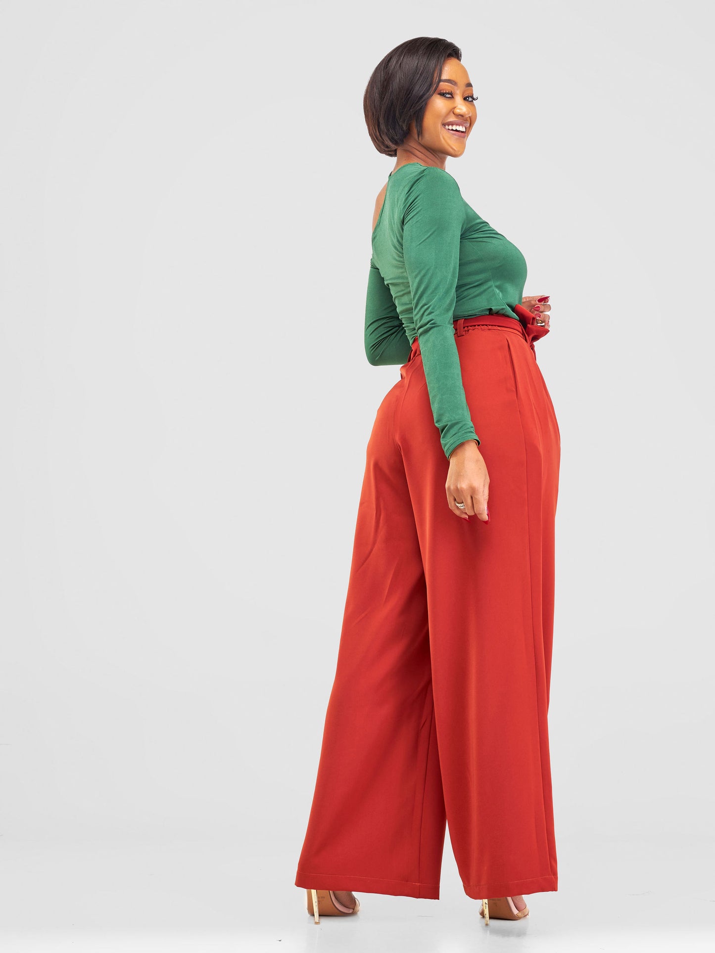 Olivia Wide Leg Pants - Rust Brown