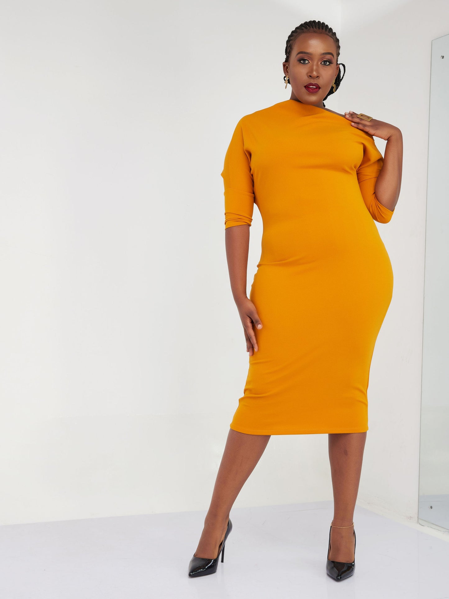 Juliette One-Shoulder Dress - Mustard