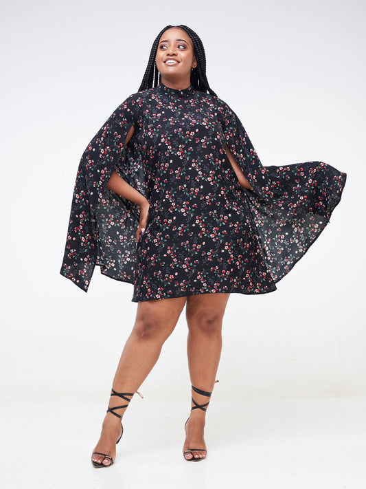 Ayanna Cape Dress - Floral Black